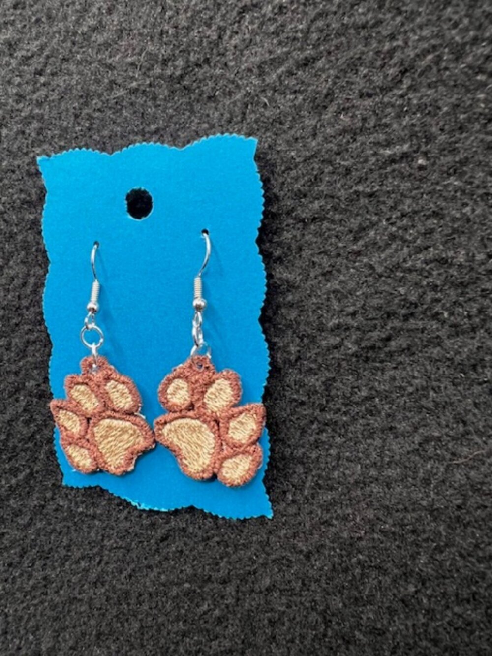 Homemade Brown & Tan Paw Print Lace Earrings - Picture 4 of 8